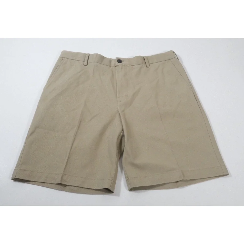IZOD Shorts Mens 34 Khaki Chino Flat Front Cotton Blend Casual Classic Fit